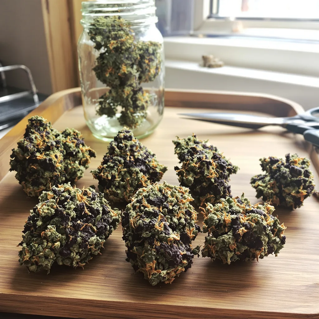 Papaya Cookies 76% indica / 24% sativa flower with visible trichomes