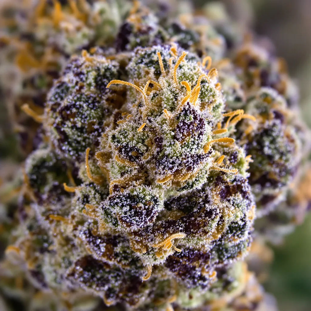Paris XXX cannabis bud close-up showing dense purple-tinged calyxes