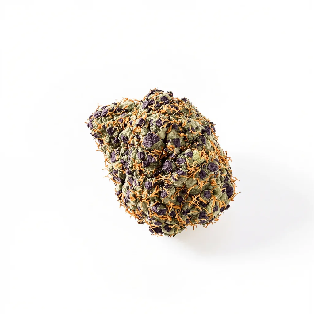 Peanut Butter Breath 70% indica / 30% sativa flower with visible trichomes