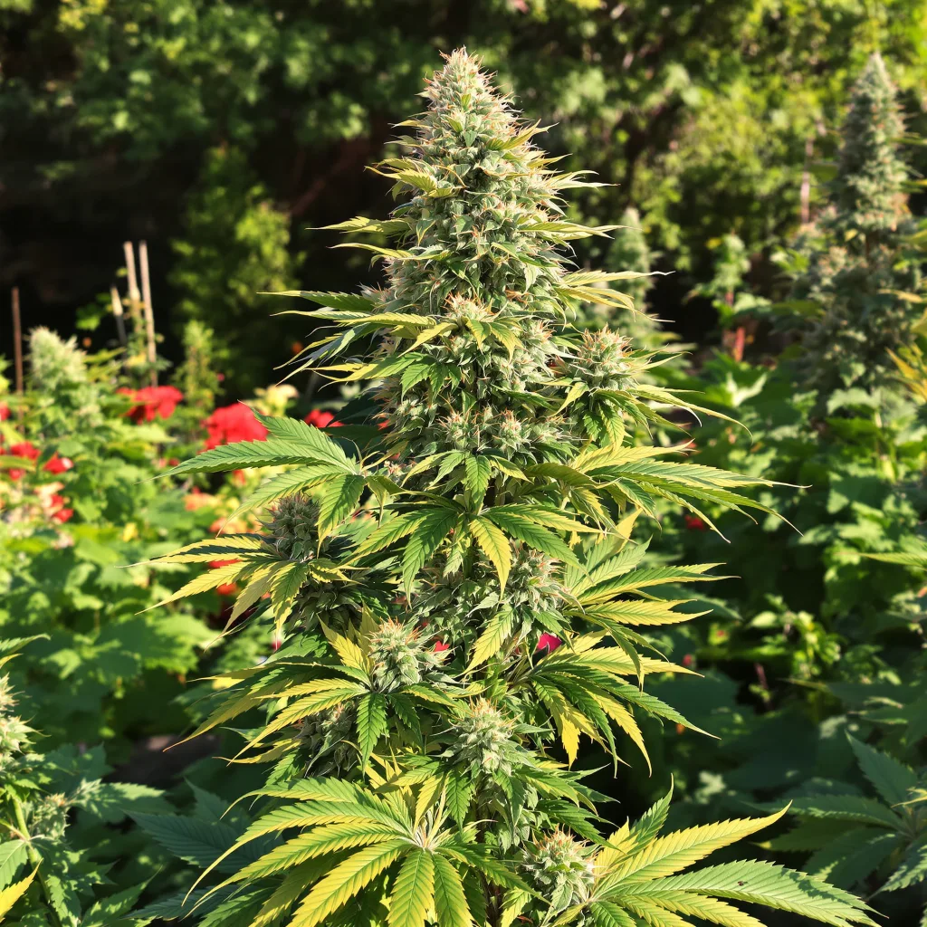 Peanut Butter Breath 50% indica / 50% sativa flower with visible trichomes