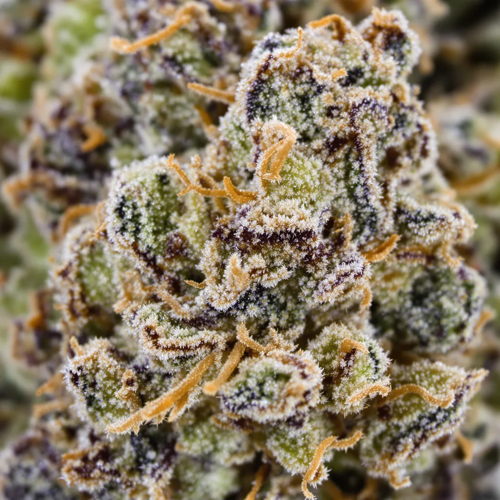 Peanut Butter Gelato cannabis bud close-up showing balanced bud structure with frosted trichomes