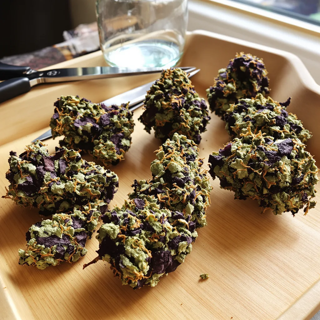 Petrolia Headstash 72% indica / 28% sativa flower with visible trichomes
