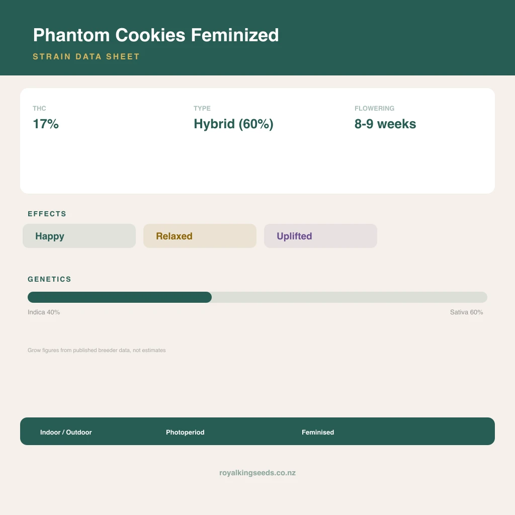Phantom Cookies 40% indica / 60% sativa flower with visible trichomes