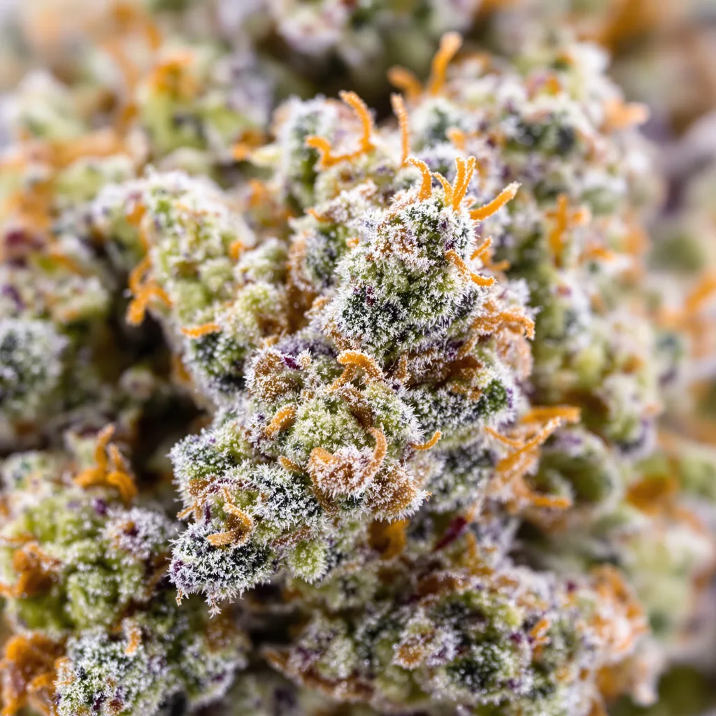 Pina Colada cannabis bud close-up showing balanced bud structure with frosted trichomes