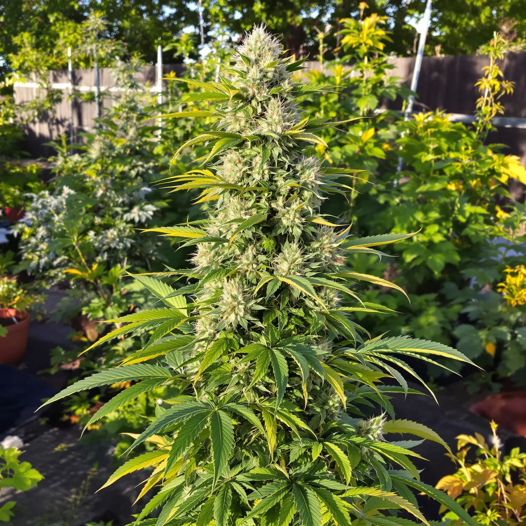 Pina Colada 50% indica / 50% sativa flower with visible trichomes