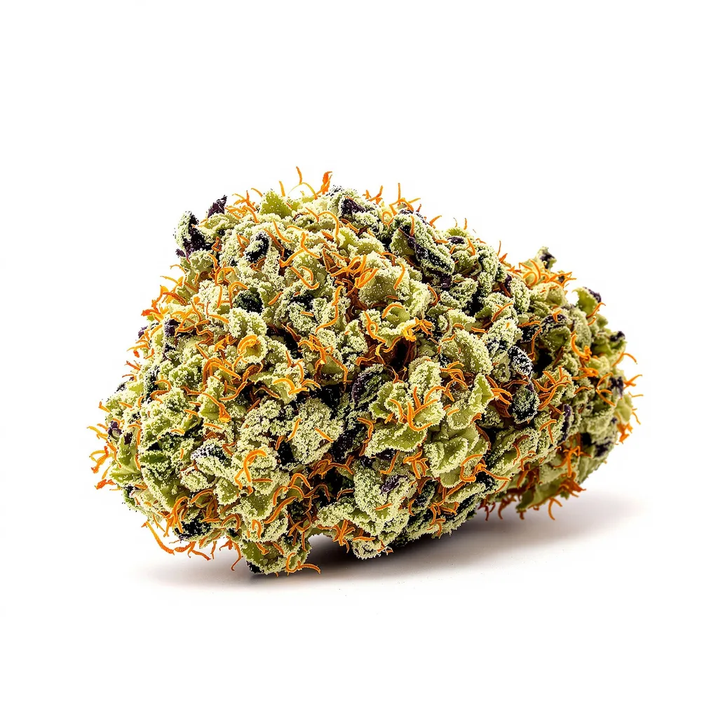 Pina Colada 50% indica / 50% sativa flower with visible trichomes