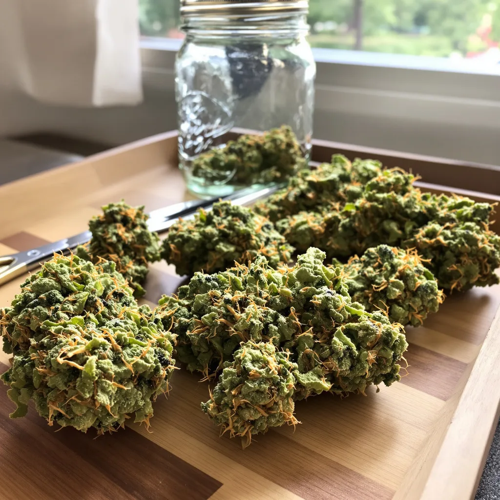 Pincher's Creek 30% indica / 70% sativa flower with visible trichomes