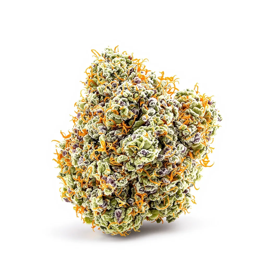 Pineapple 50% indica / 50% sativa flower with visible trichomes