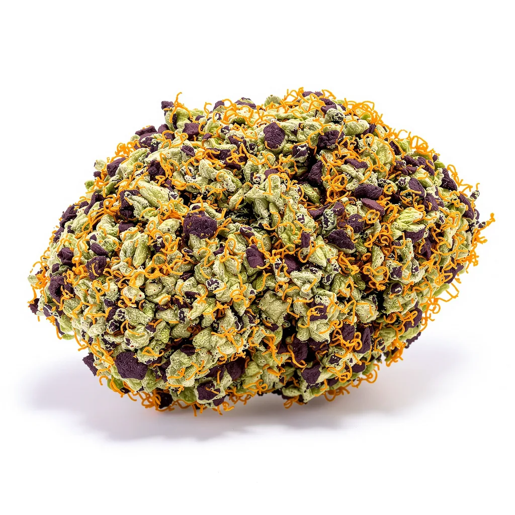 Pineapple Chunk 80% indica / 20% sativa flower with visible trichomes