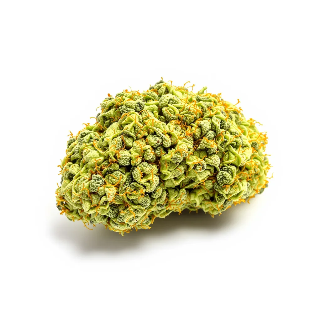 Pineapple Mayhem 11% indica / 89% sativa flower with visible trichomes