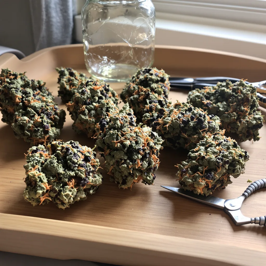 Pink Kush 90% indica / 10% sativa flower with visible trichomes
