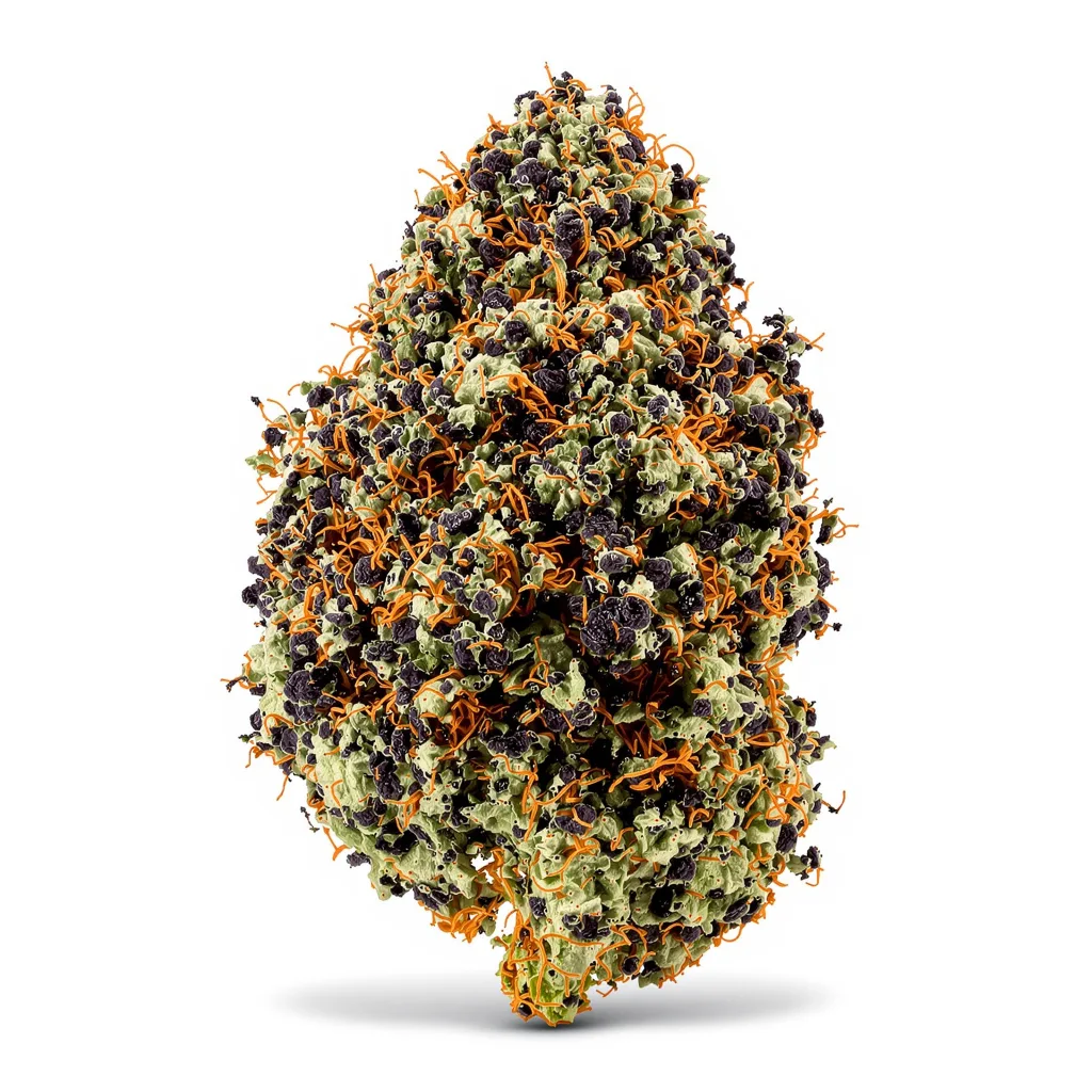 Platinum Bubba Kush 70% indica / 20% sativa flower with visible trichomes