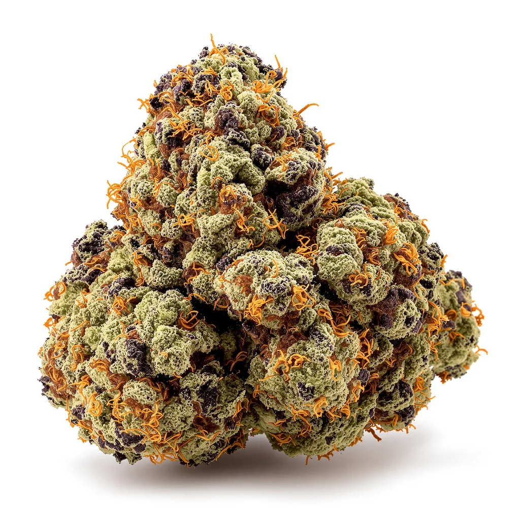Pokie 67% indica / 33% sativa flower with visible trichomes