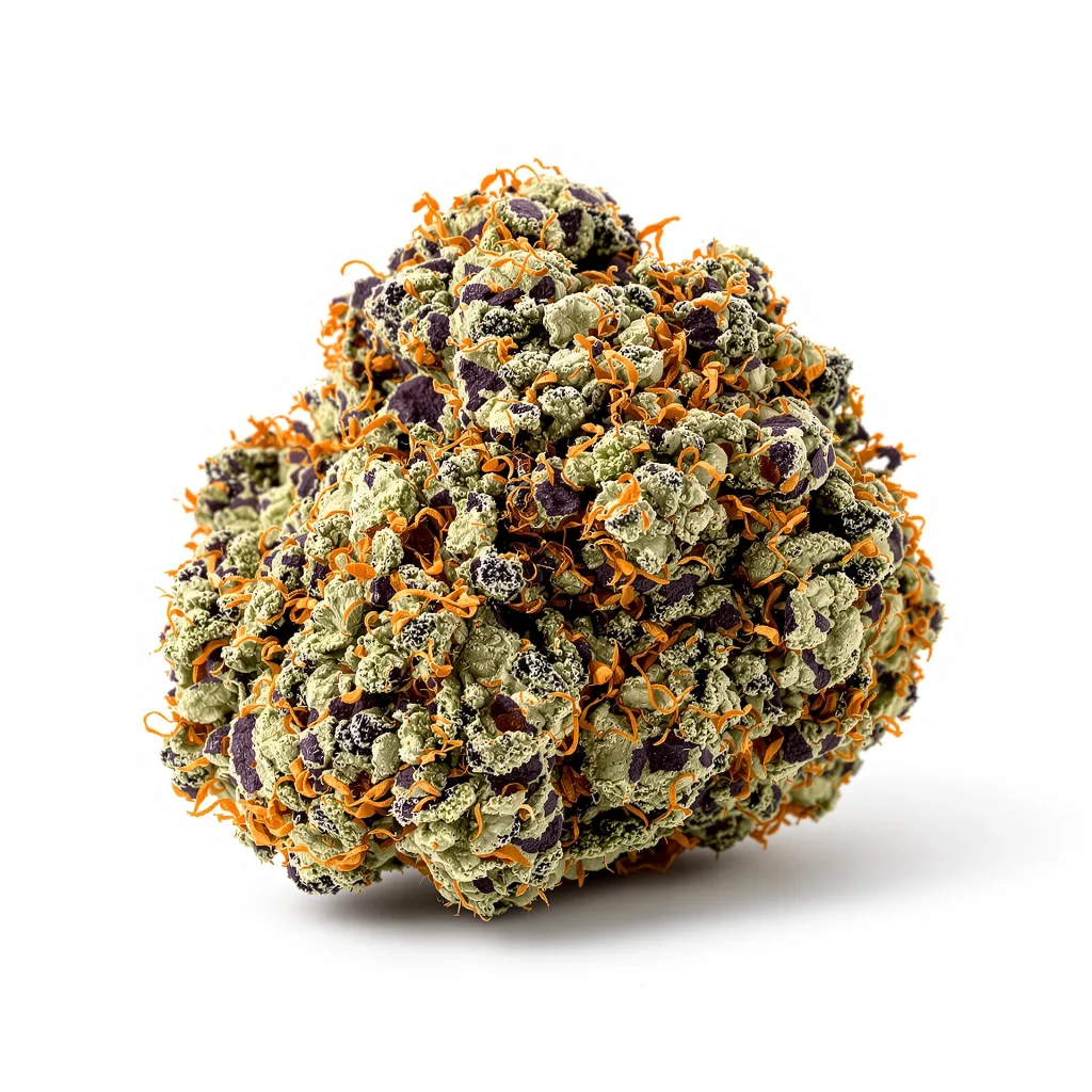Presidential OG 86% indica / 14% sativa flower with visible trichomes