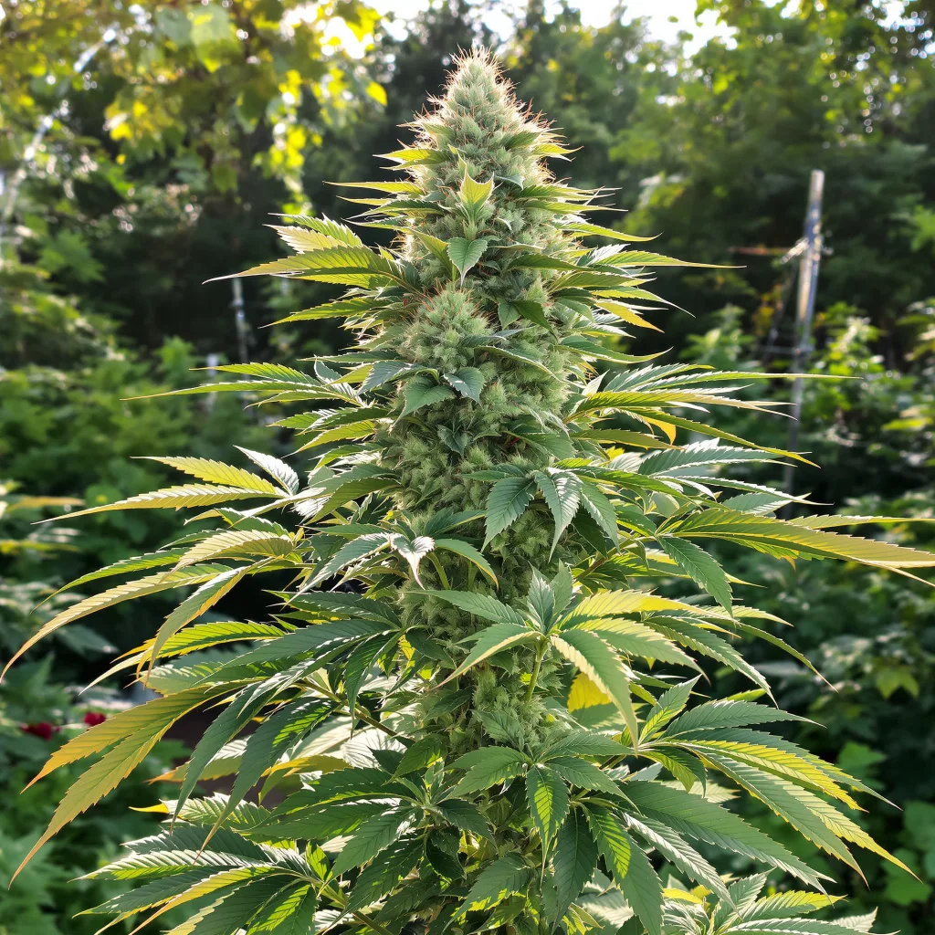Pure Love 42% indica / 58% sativa flower with visible trichomes