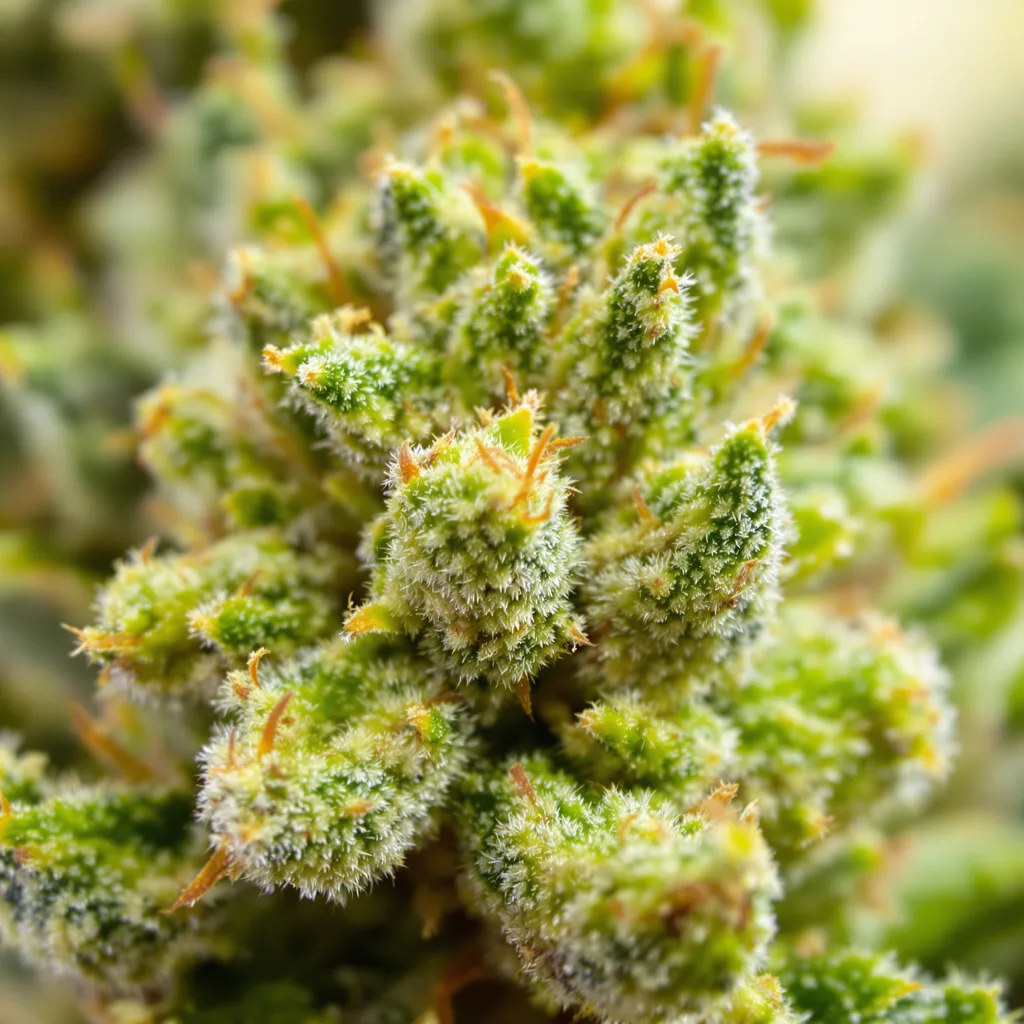 Pure Power Plant cannabis bud close-up showing lime-green airy structure