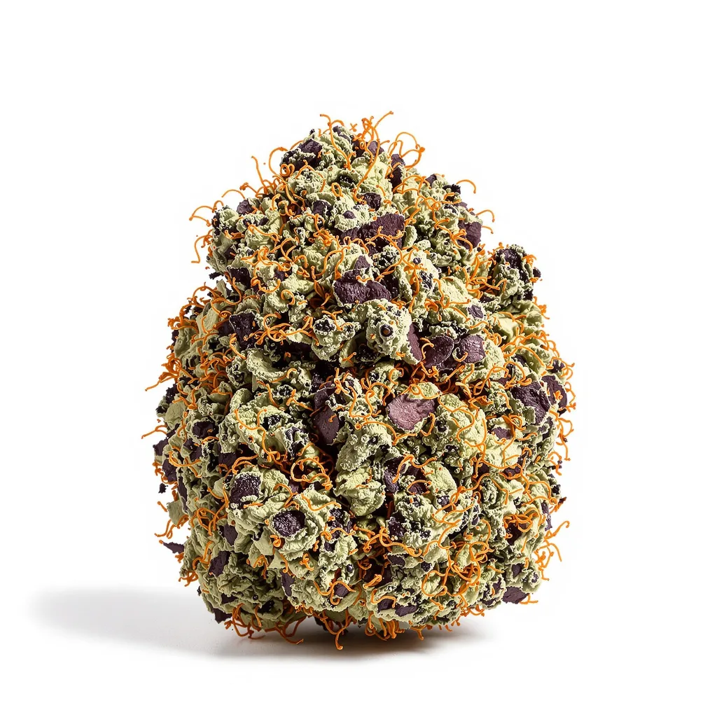 Purple 43 68% indica / 32% sativa flower with visible trichomes