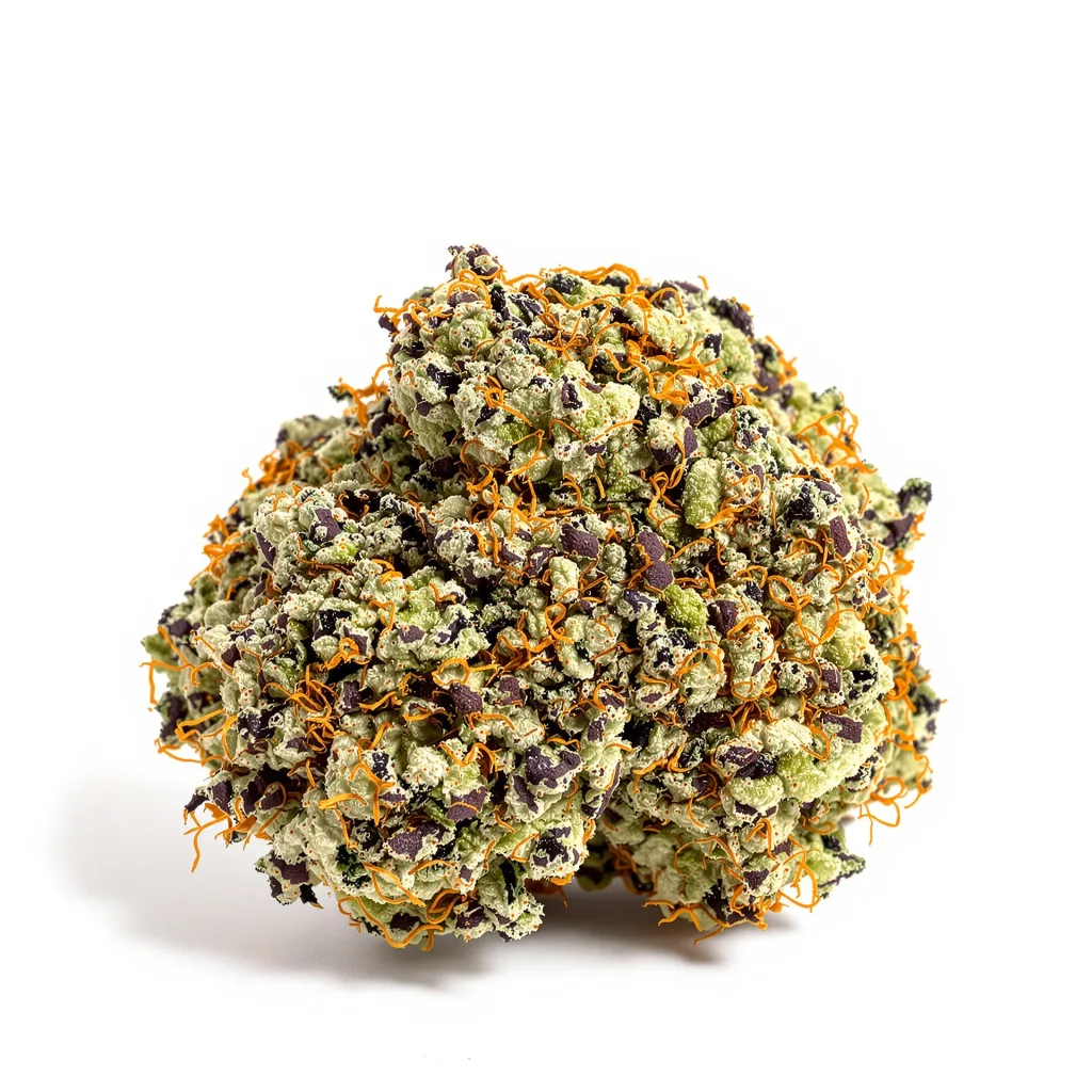 Purple Afghani 84% indica / 16% sativa flower with visible trichomes