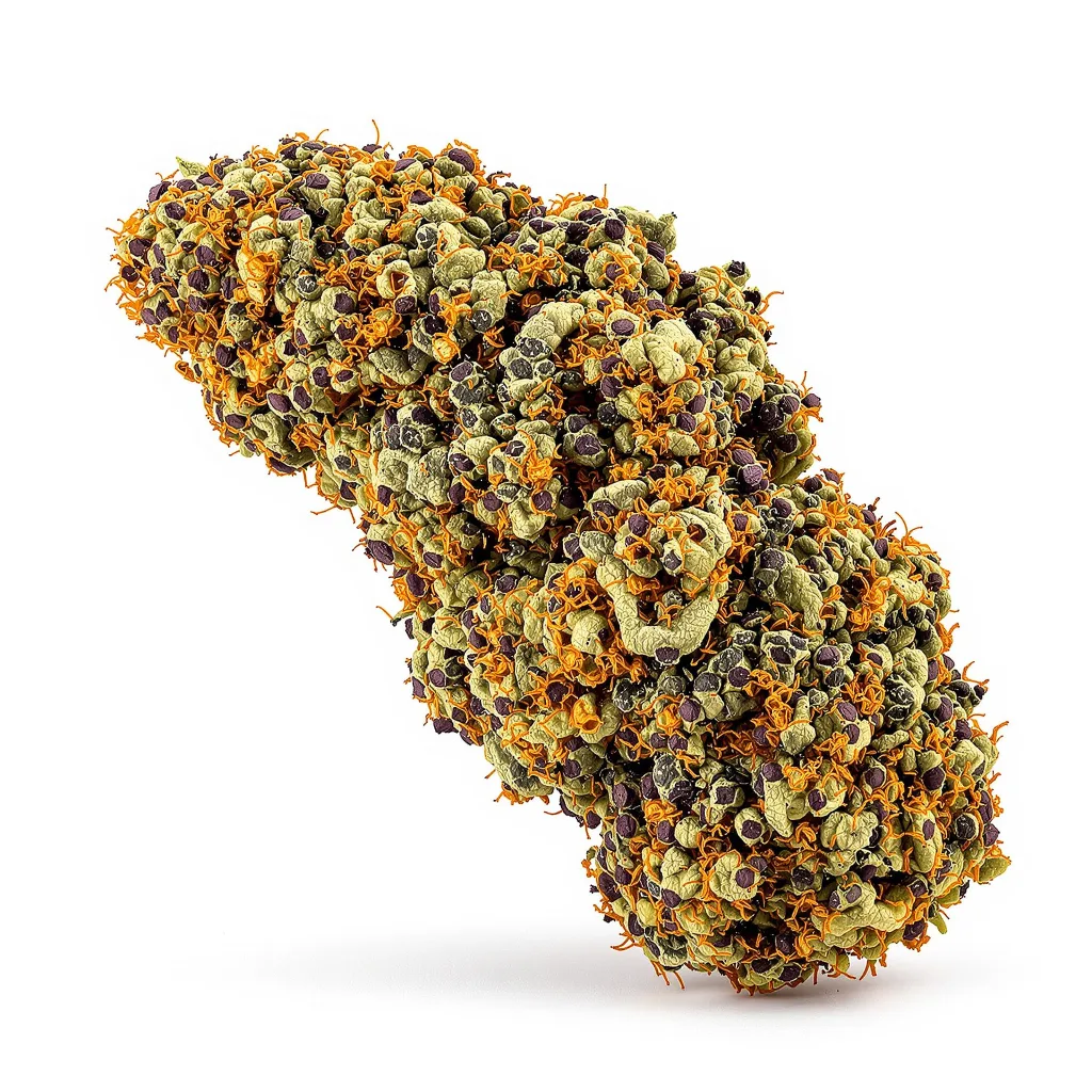 Purple Berry 76% indica / 24% sativa flower with visible trichomes