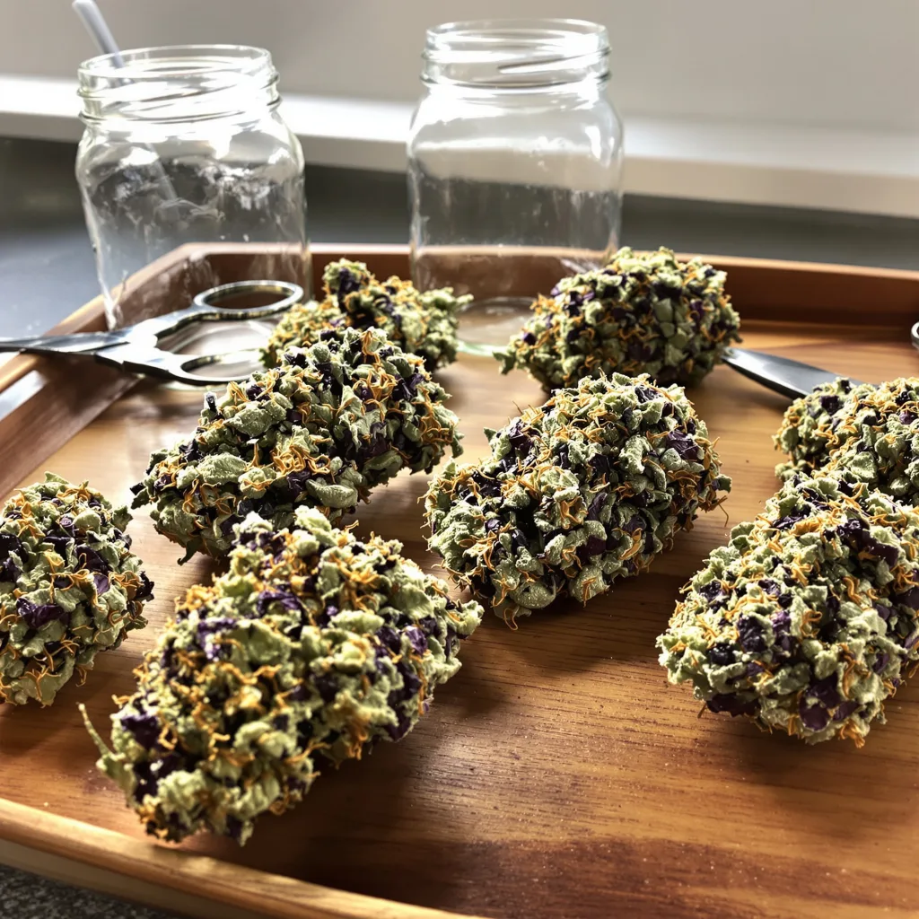 Purple Berry 76% indica / 24% sativa flower with visible trichomes
