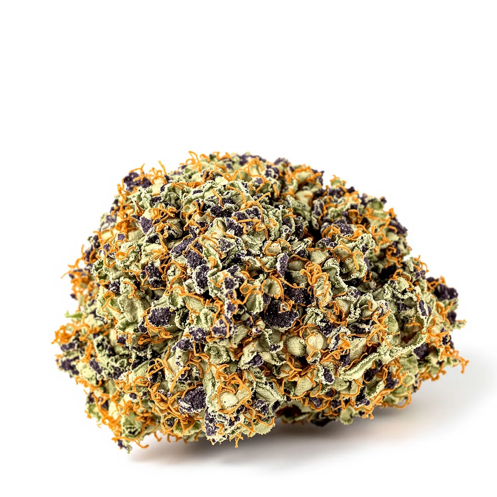 Purple Bubba 80% indica / 20% sativa flower with visible trichomes