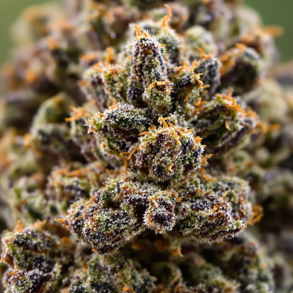 Purple Bush cannabis bud close-up showing dense purple-tinged calyxes