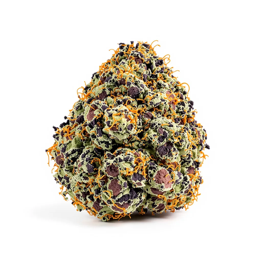 Purple Candy 77% indica / 23% sativa flower with visible trichomes