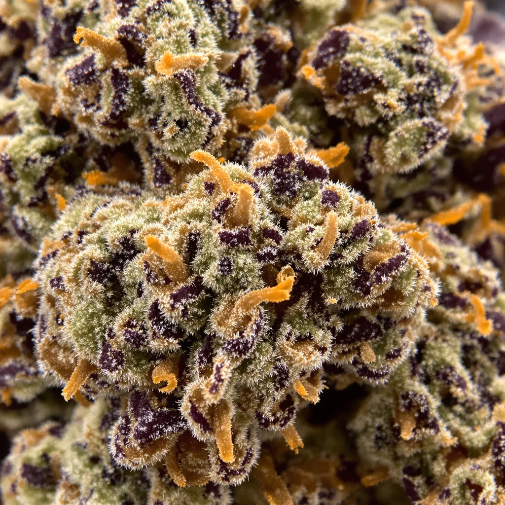 Purple Chemdawg cannabis bud close-up showing dense purple-tinged calyxes