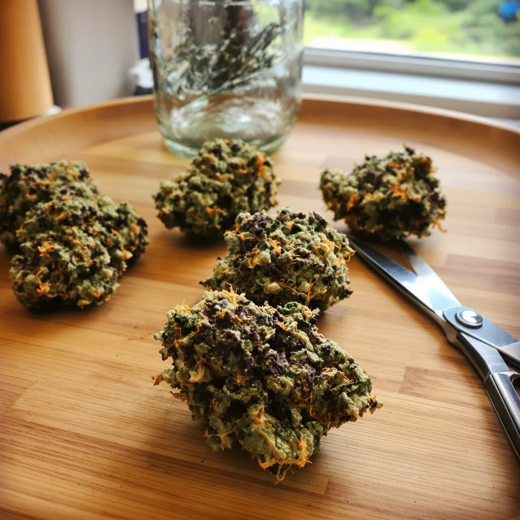 Purple Chemdawg 71% indica / 29% sativa flower with visible trichomes