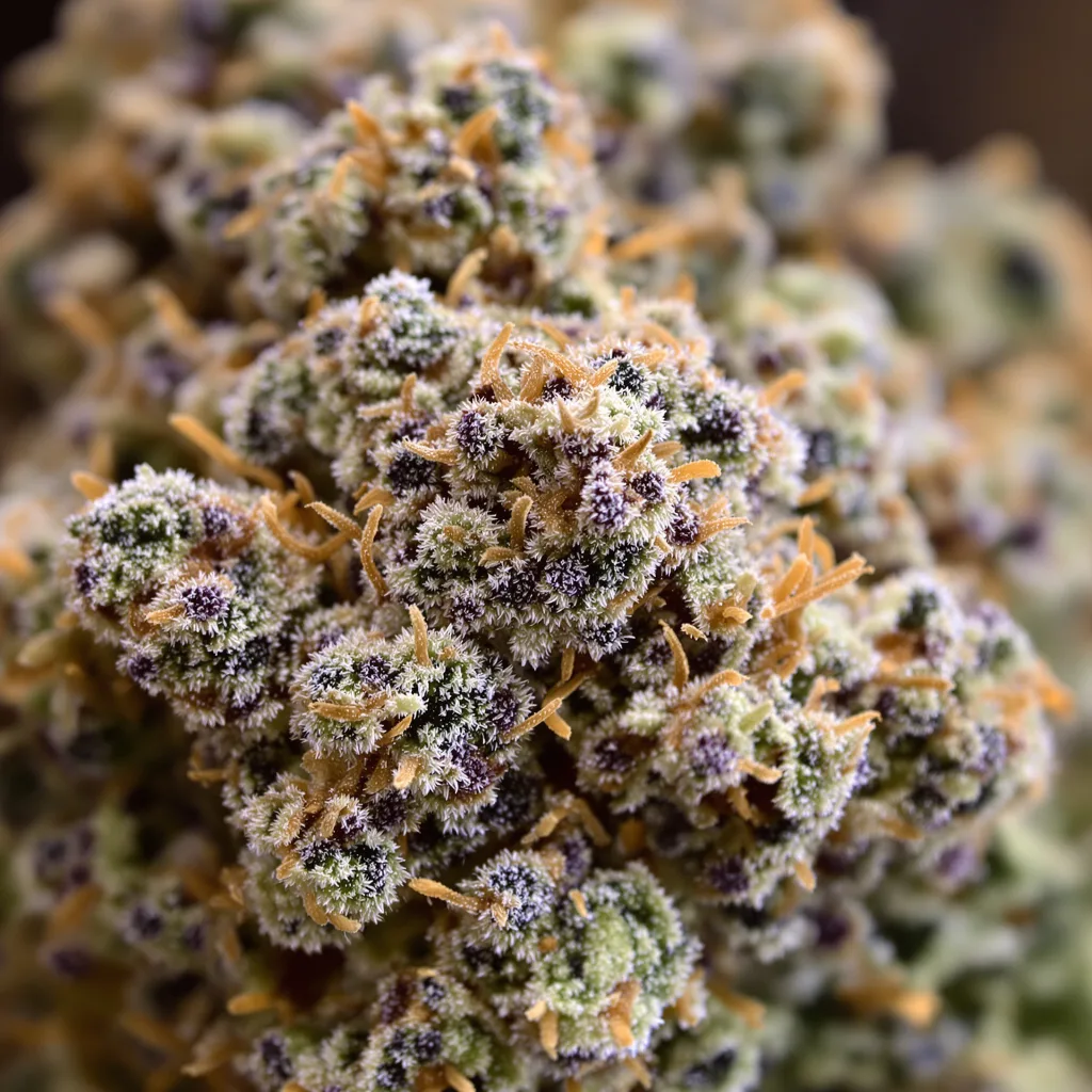 Purple Cotton Candy cannabis bud close-up showing dense purple-tinged calyxes