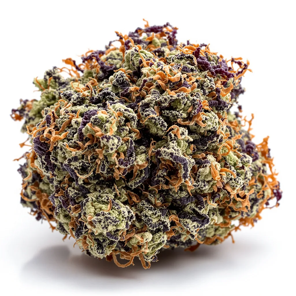 Purple Cotton Candy 79% indica / 21% sativa flower with visible trichomes