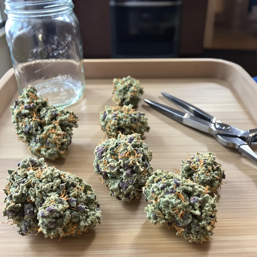 Purple Elephant 60% indica / 40% sativa flower with visible trichomes