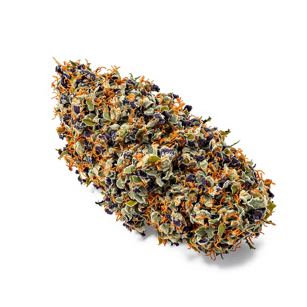 Purple Kush 81% indica / 19% sativa flower with visible trichomes