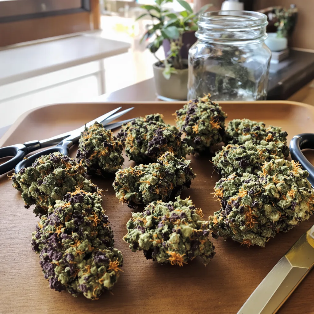 Purple Kush 81% indica / 19% sativa flower with visible trichomes