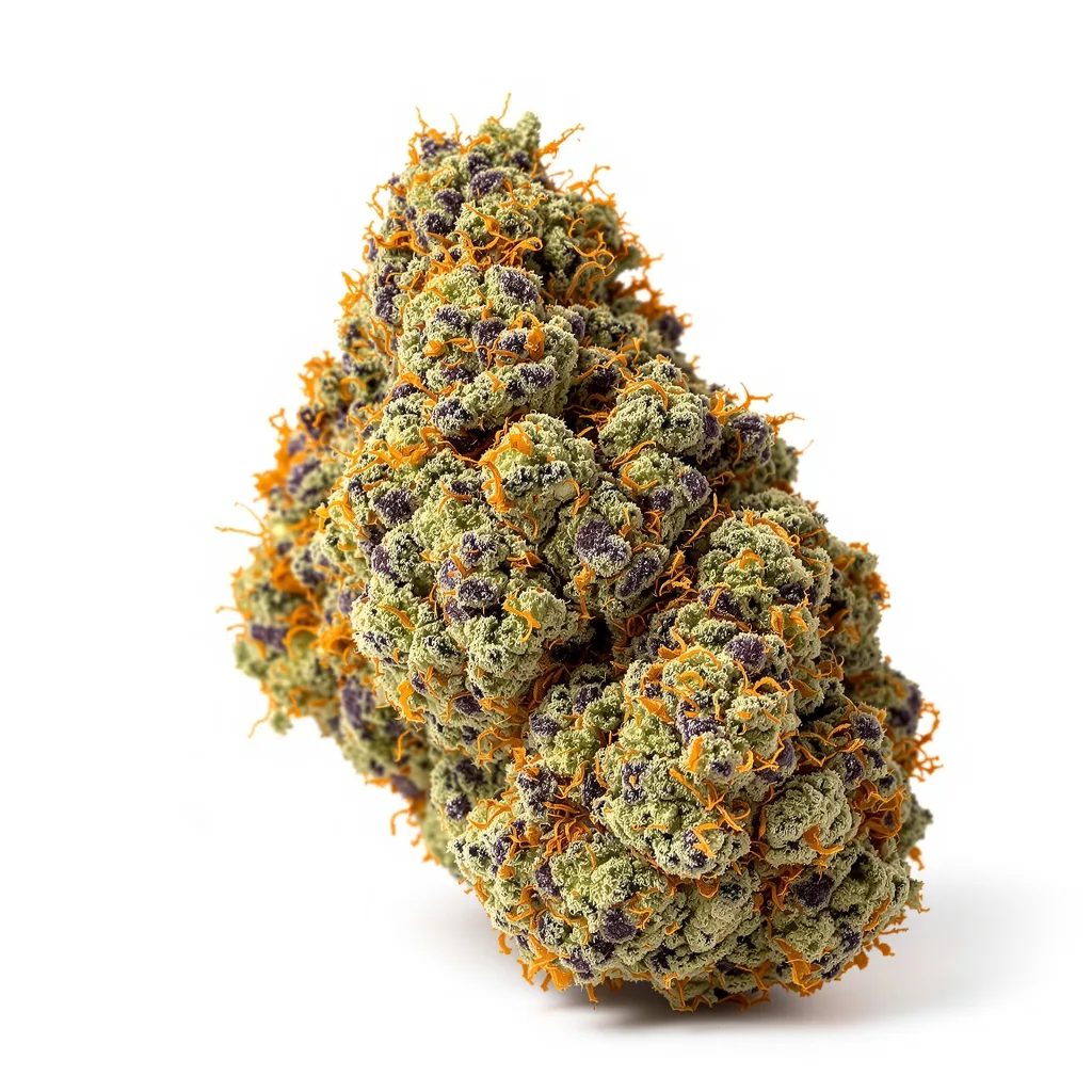 Purple Martian Kush 73% indica / 27% sativa flower with visible trichomes