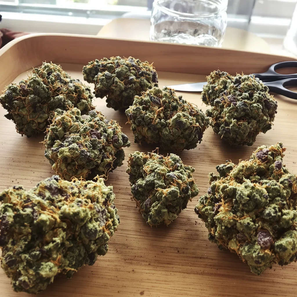 Purple Martian Kush 73% indica / 27% sativa flower with visible trichomes