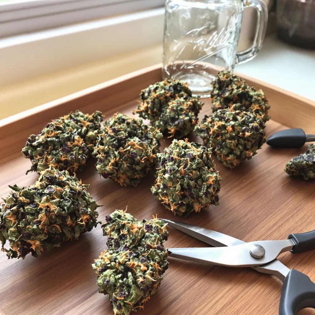 Purple Nepal 68% indica / 32% sativa flower with visible trichomes