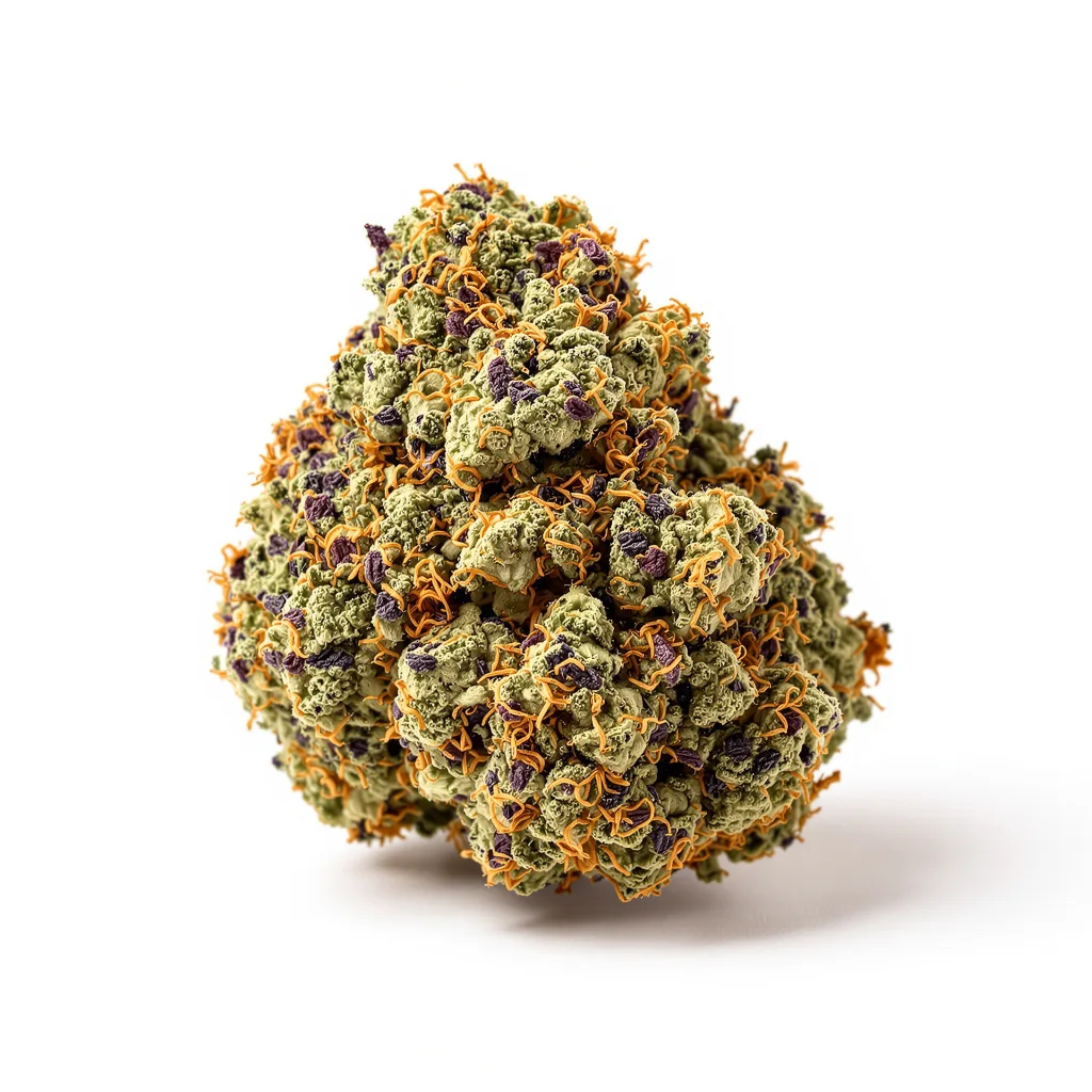 Purple OG 71% indica / 29% sativa flower with visible trichomes