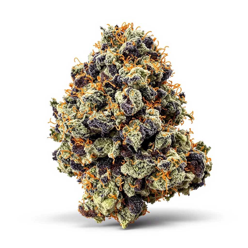 Purple OG Kush 75% indica / 25% sativa flower with visible trichomes