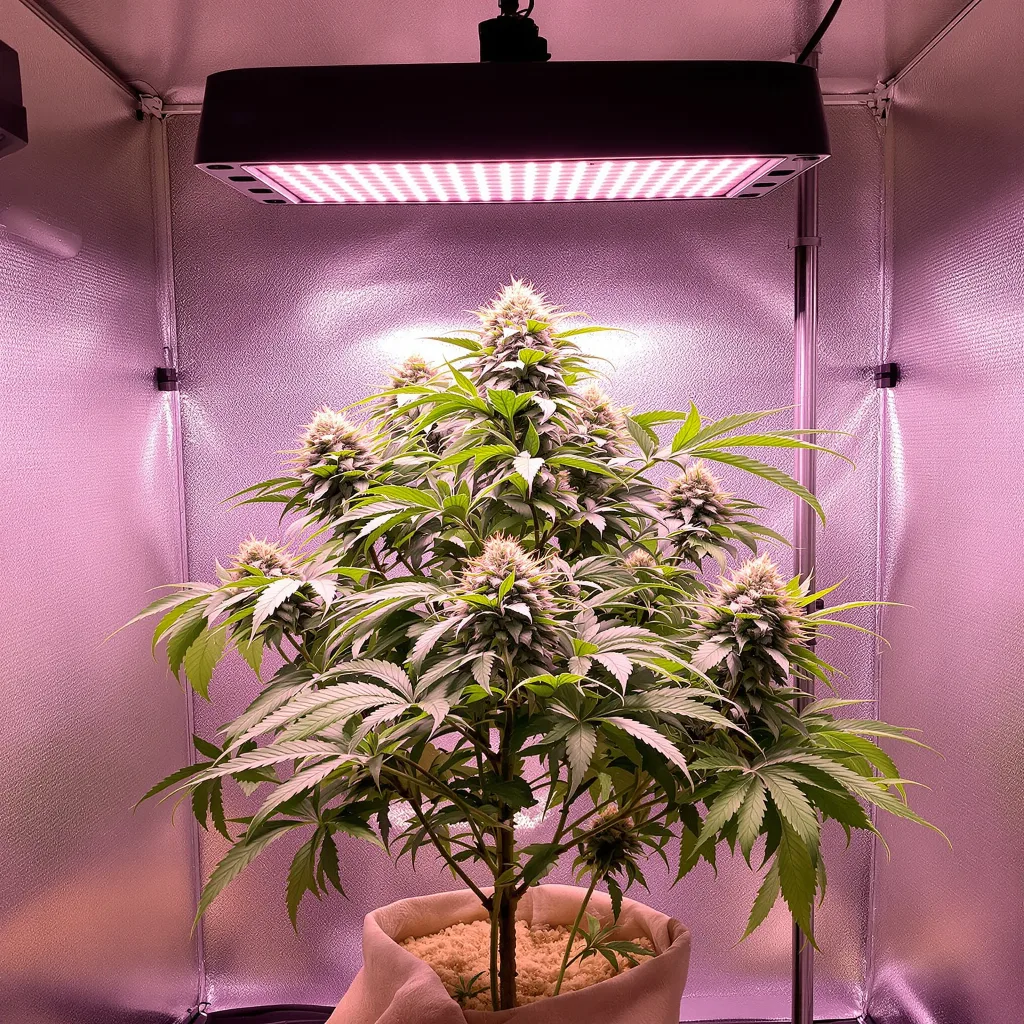 Purple Punch cannabis plant in flowering stage — rarely exceeds 100 cm autoflower