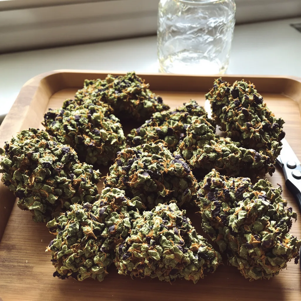 Purple Punch 70% indica / 30% sativa flower with visible trichomes