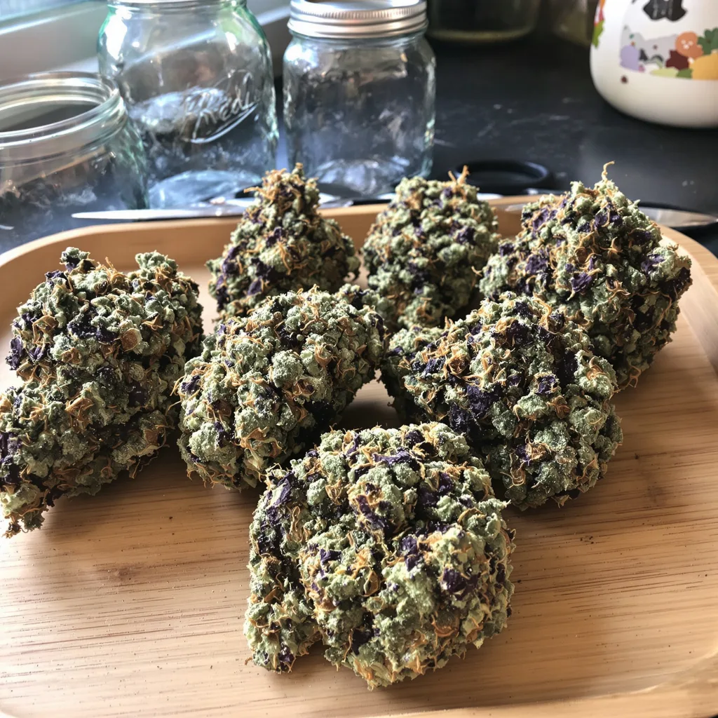 Purple Sage 86% indica / 14% sativa flower with visible trichomes