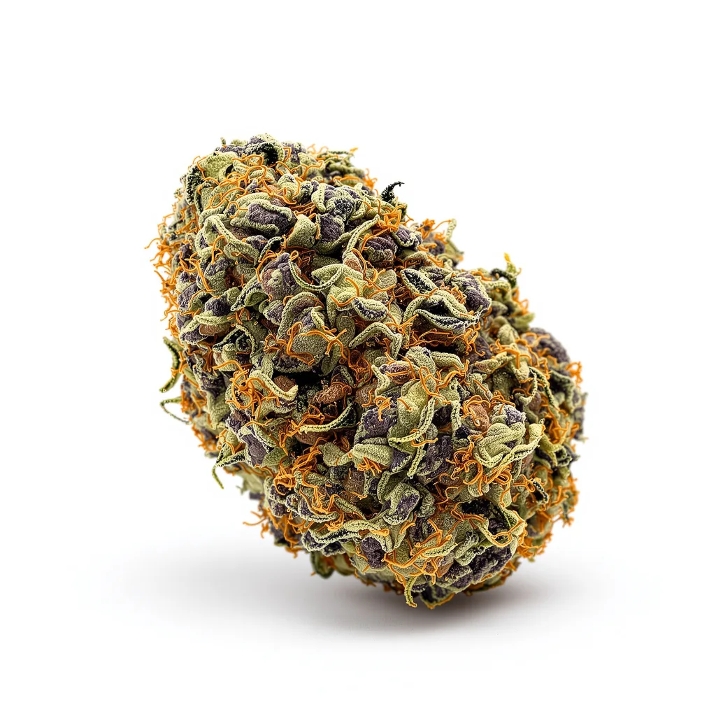 Purple Star 68% indica / 32% sativa flower with visible trichomes