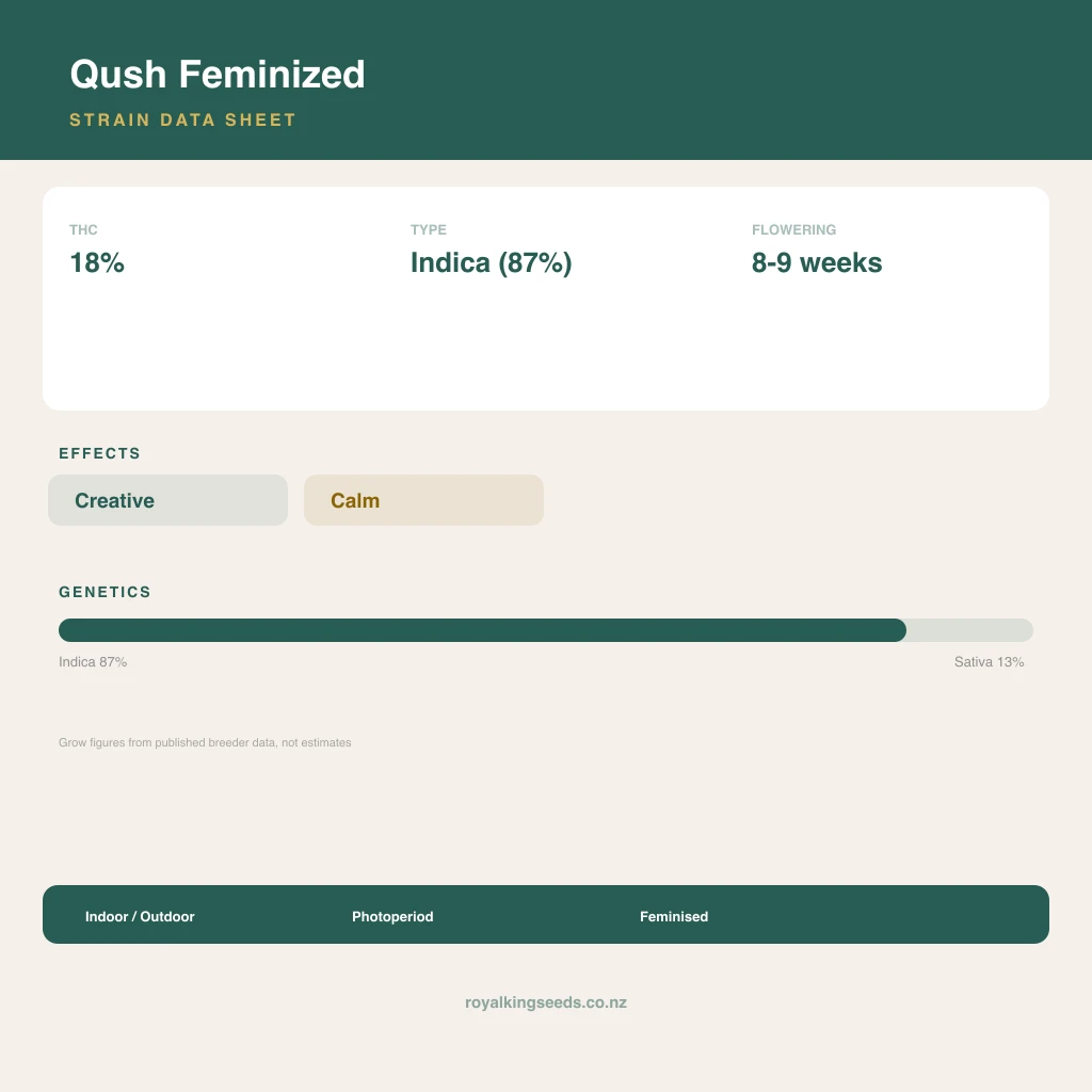 Qush 87% indica / 13% sativa flower with visible trichomes