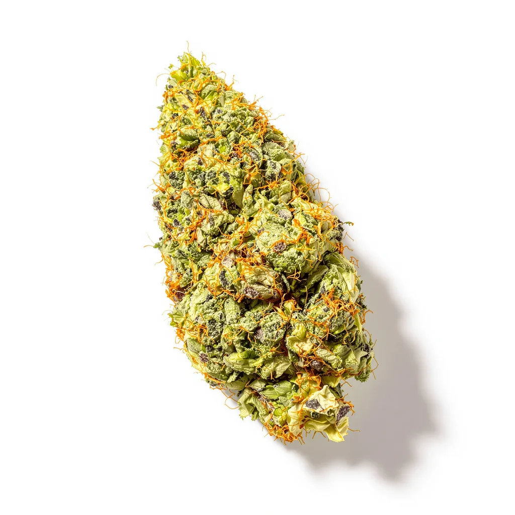 Rainbow 30% indica / 70% sativa flower with visible trichomes