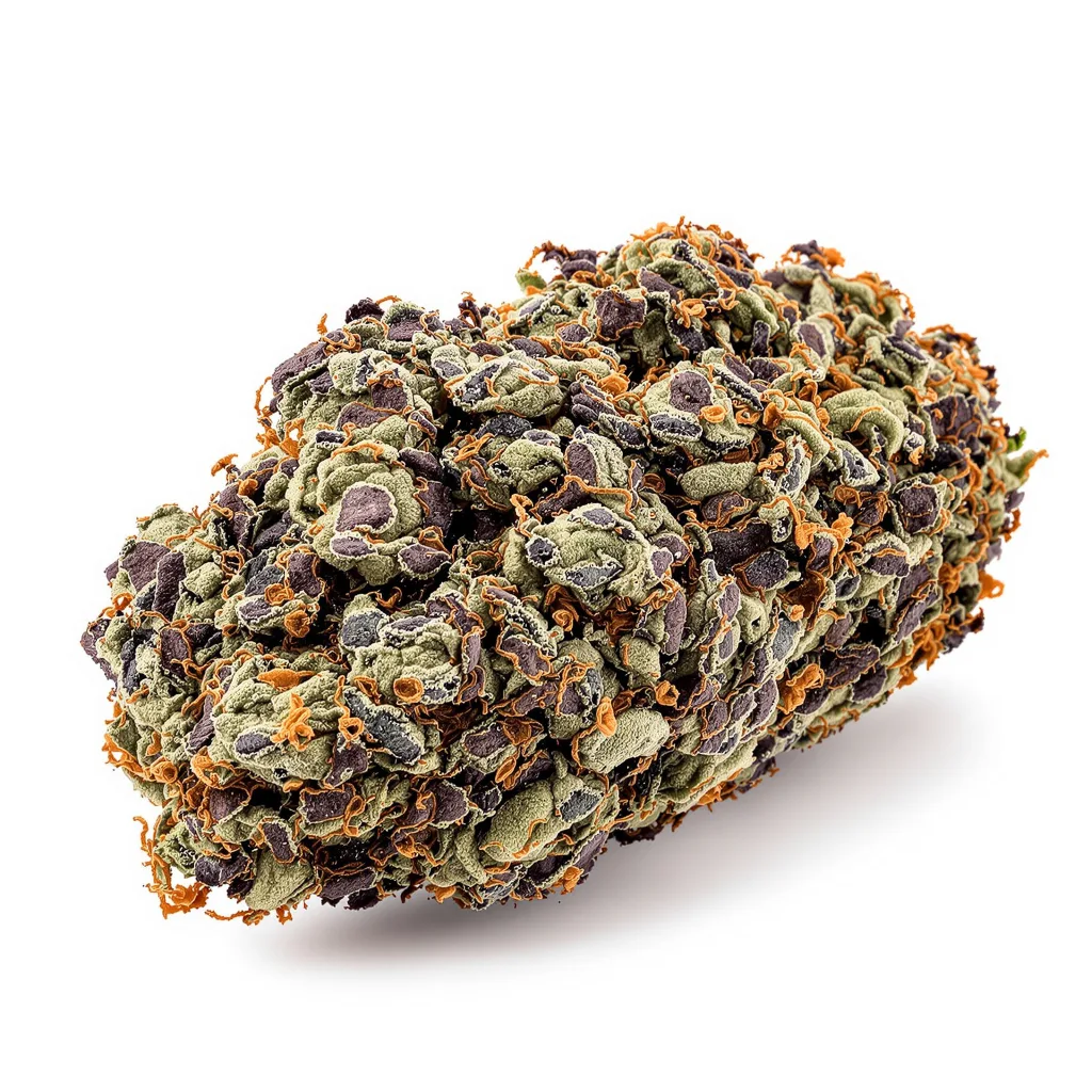 Rainbow Jones 76% indica / 24% sativa flower with visible trichomes