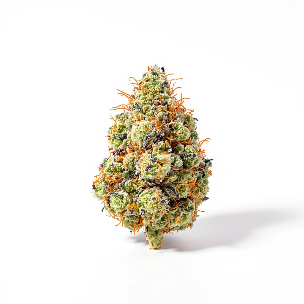 Rainbow Kush 50% indica / 50% sativa flower with visible trichomes