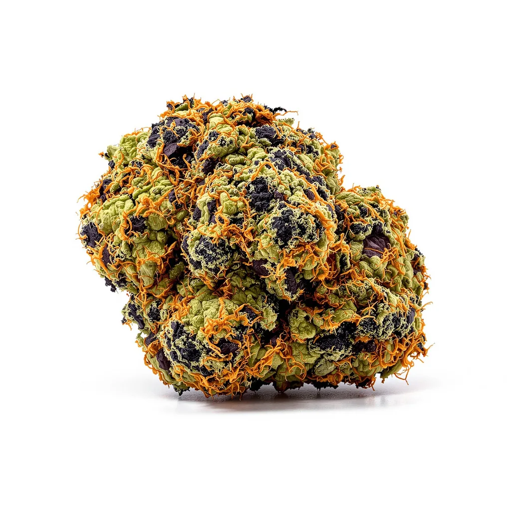Raisinberry 87% indica / 13% sativa flower with visible trichomes