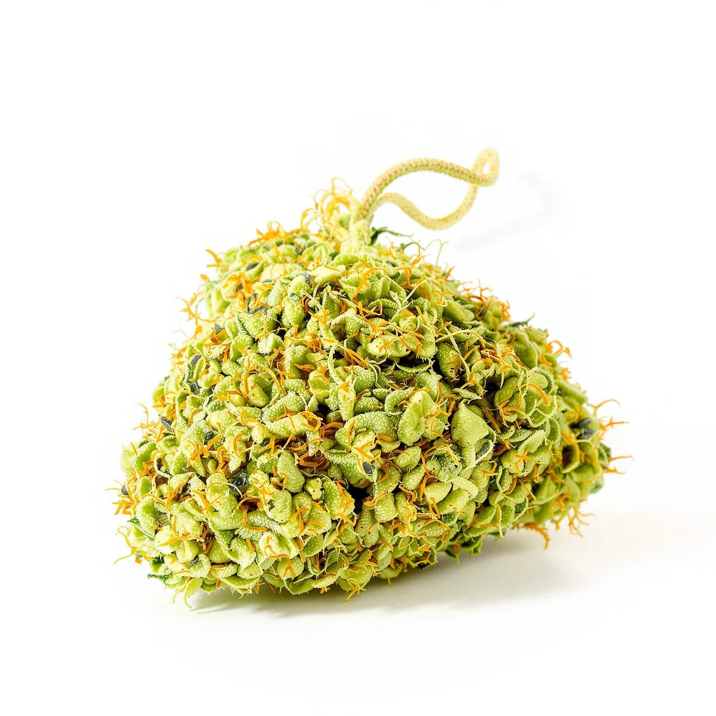 Raspberry Cough Kush 21% indica / 79% sativa flower with visible trichomes