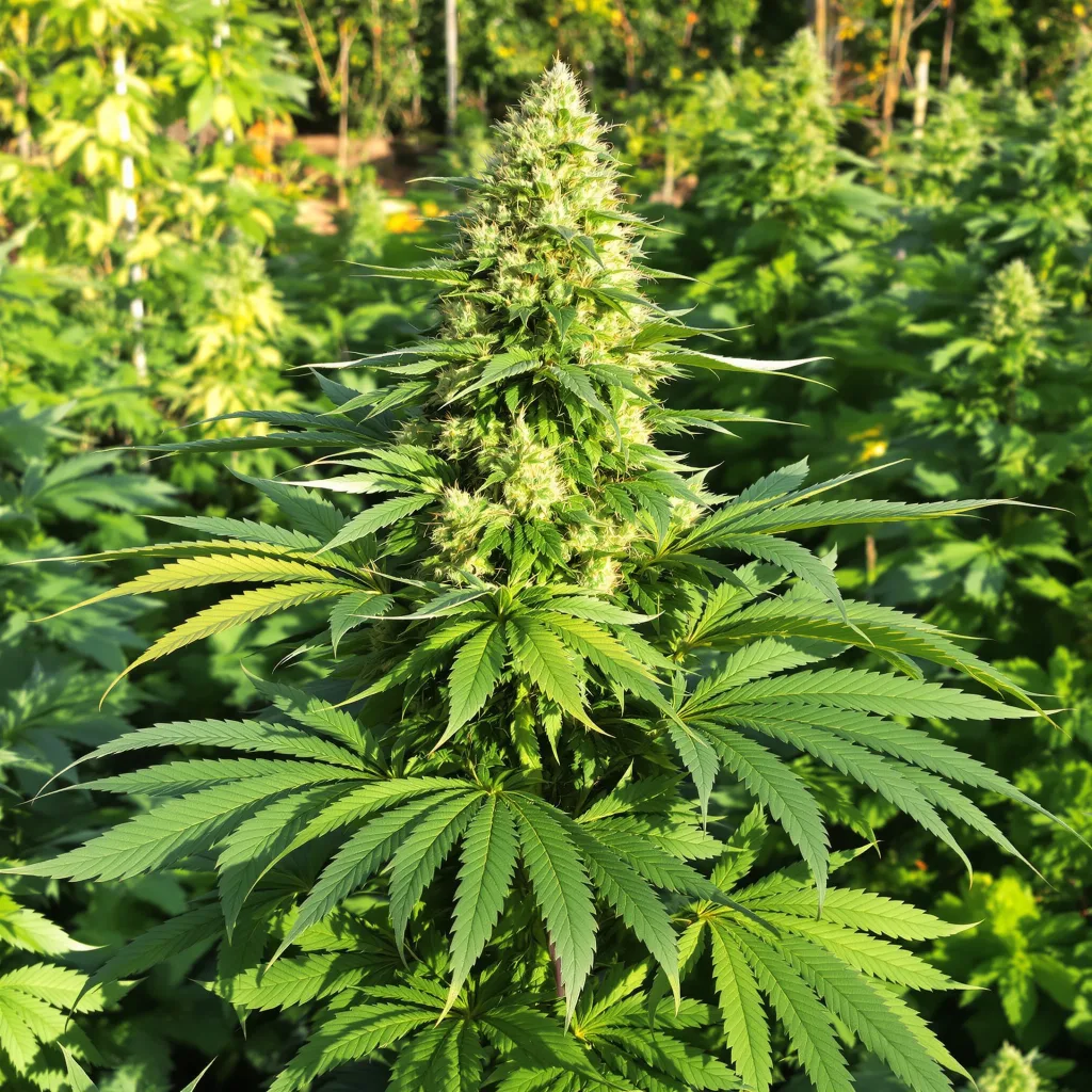 Reclining Buddha 75% indica / 25% sativa flower with visible trichomes